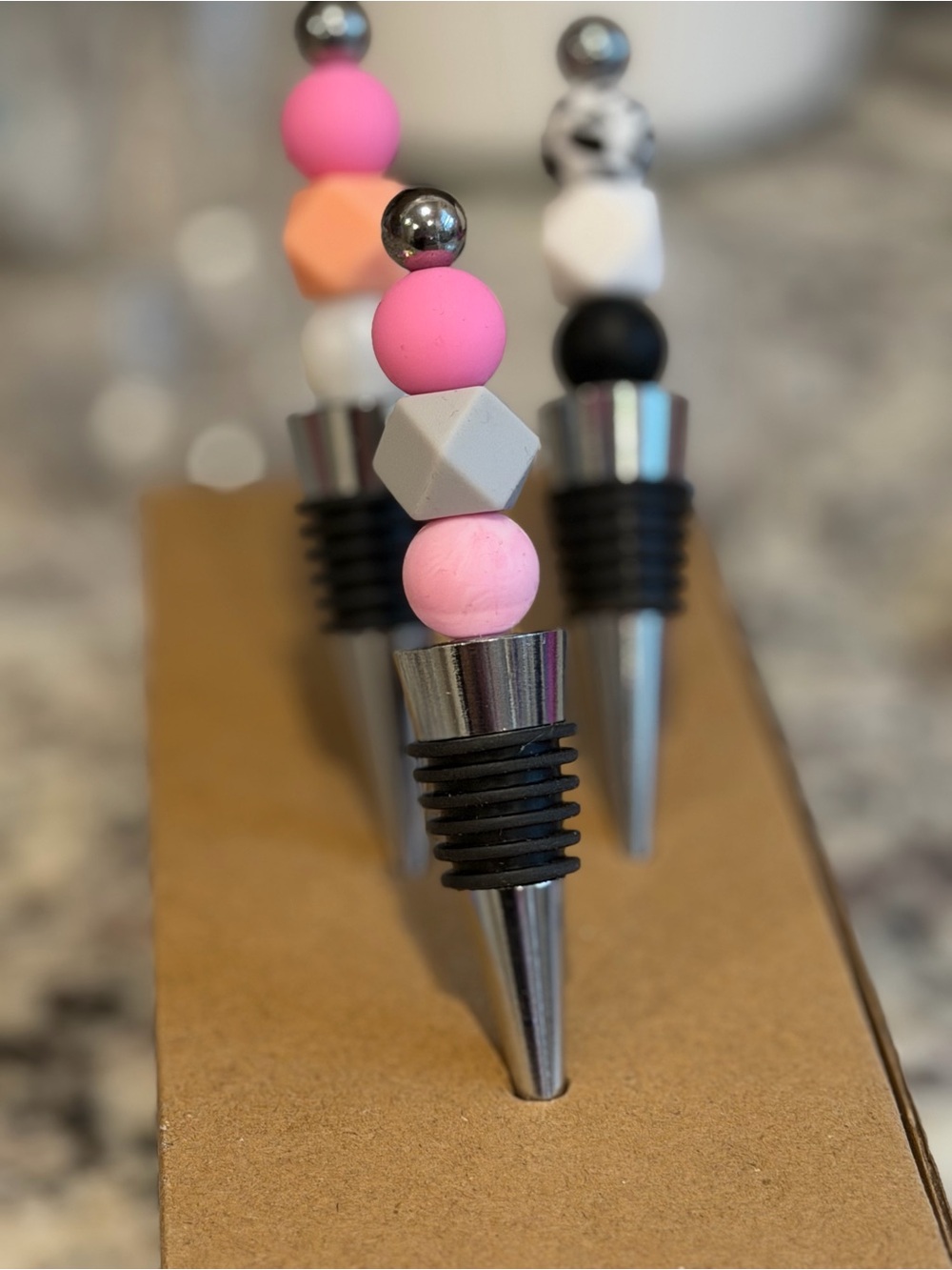 Pink Beaded Wine Bottle Stopper - Decorative Bar Accessory